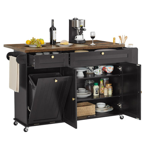 60" Kitchen Island Cart with Power Outlet & Drop Leaf