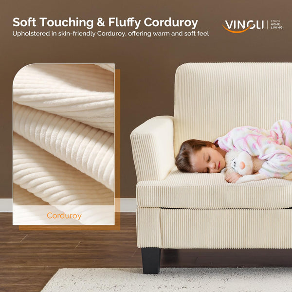 Beige Corduroy 3-Seater Sofa with Deep Seat