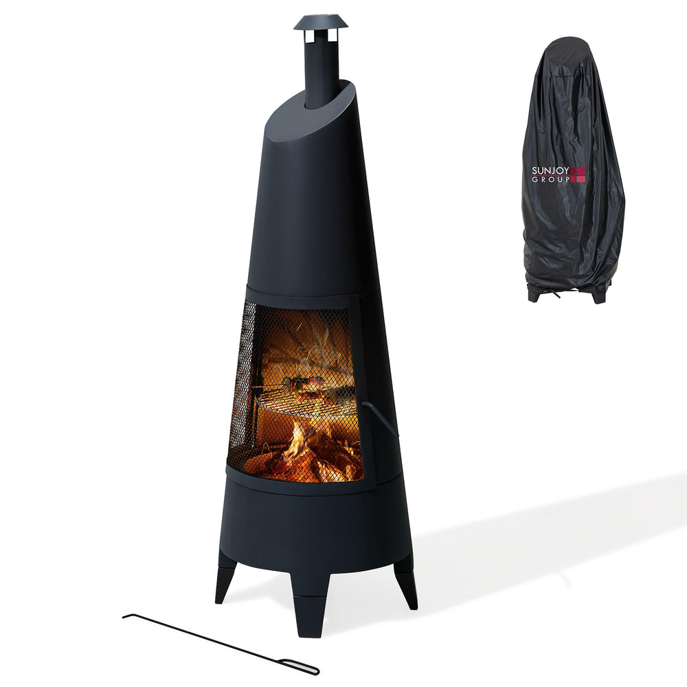 2-in-1 Chiminea Fire Pit & Grill, 57" Tall Outdoor Fireplace