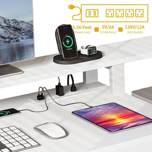 L-Shaped Computer Desk with Drawers, Power Outlets & LED Lights