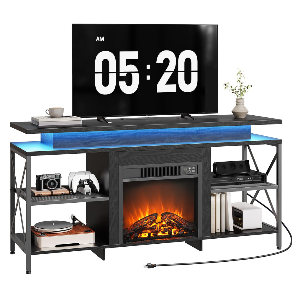Fireplace TV Stand with LED Lights & Charging Station for TVs up to 65 Inch