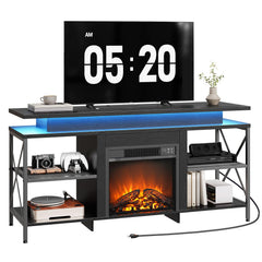 Fireplace TV Stand with LED Lights & Charging Station for TVs up to 65 Inch