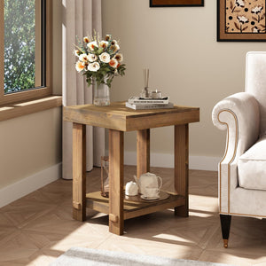 Solid Wood End Table Set of 2 with 2-Tier Storage Shelf