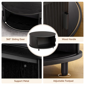 Round Coffee Table with Storage & 360° Sliding Door