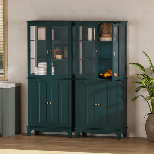 72" Freestanding Kitchen Pantry Cabinet with Glass Doors