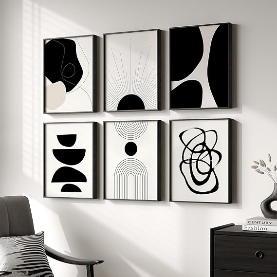 Framed Abstract Wall Art Set of 4 – Black & White Canvas Prints
