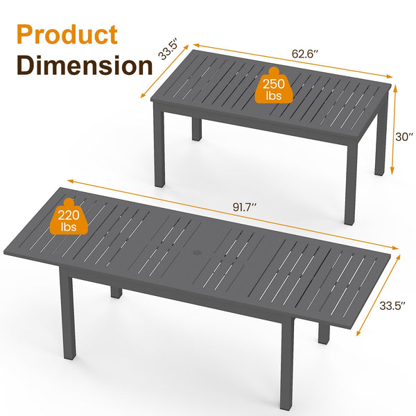 Expandable Aluminum Outdoor Dining Table 6-10 Person