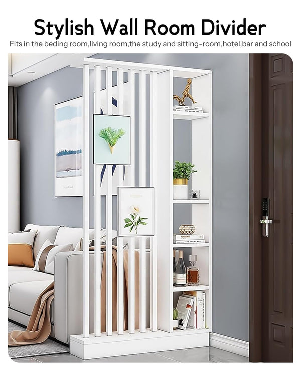 Freestanding Wood Room Divider with Storage Cabinet & Display Shelves