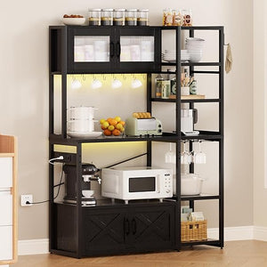 5-Tier Baker's Rack with Storage Cabinets, Power Outlet & LED Light
