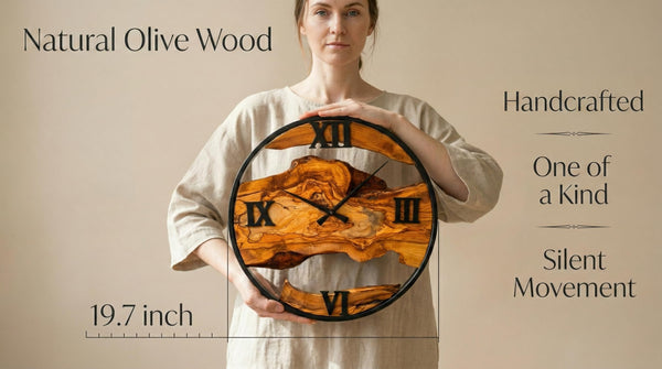 Olive Wood Wall Clock – Live Edge Silent Non-Ticking