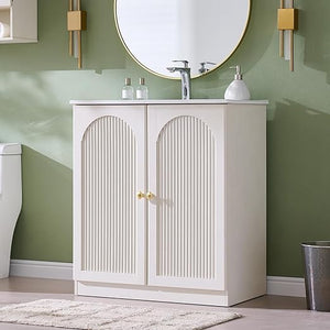 30 Inch Arched Fluted Bathroom Vanity with Ceramic Sink