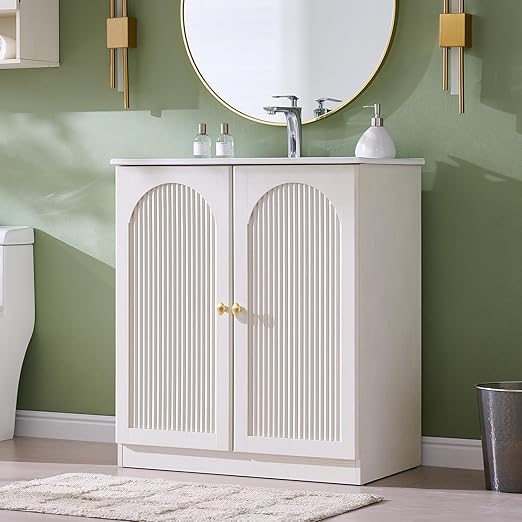 30 Inch Arched Fluted Bathroom Vanity with Ceramic Sink