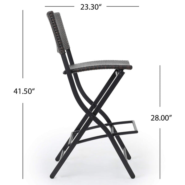 Outdoor Wicker Barstools Set of 2 with Footrest – Foldable