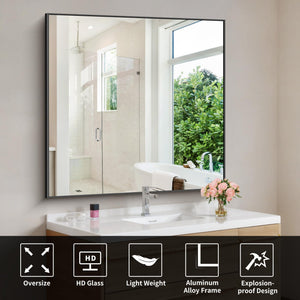 42 Inch Square Wall Mirror with Metal Frame