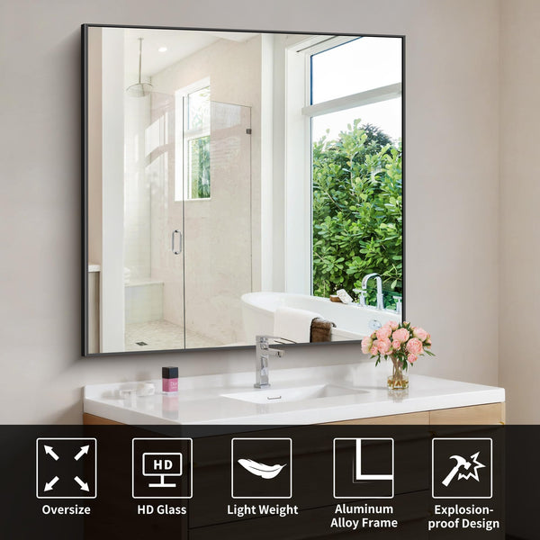 42 Inch Square Wall Mirror with Metal Frame