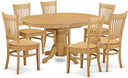 7-Piece Oval Dining Table Set with Butterfly Leaf & 6 Upholstered Chairs