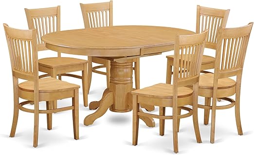 7-Piece Oval Dining Table Set with Butterfly Leaf & 6 Upholstered Chairs