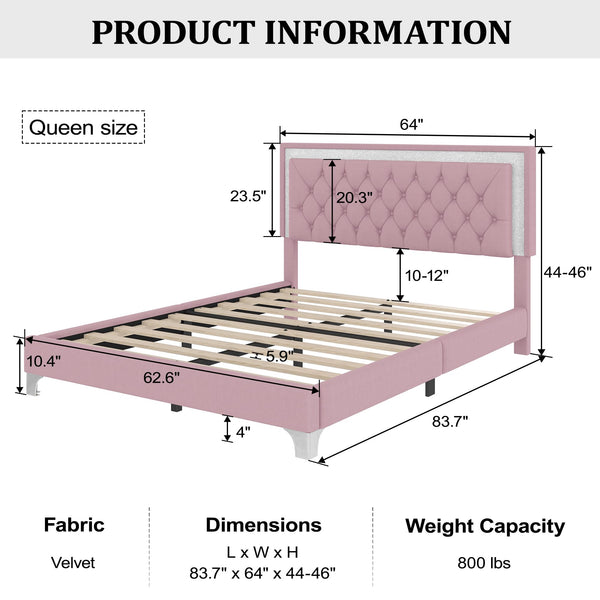 Queen Size LED Upholstered Platform Bed with 2 Nightstands – 3-Piece Bedroom Set