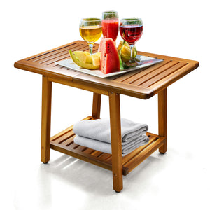 Acacia Wood 2-Tier Outdoor Side Table 24 Inch
