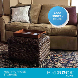 Woven Seagrass Storage Ottoman with Safety Hinges