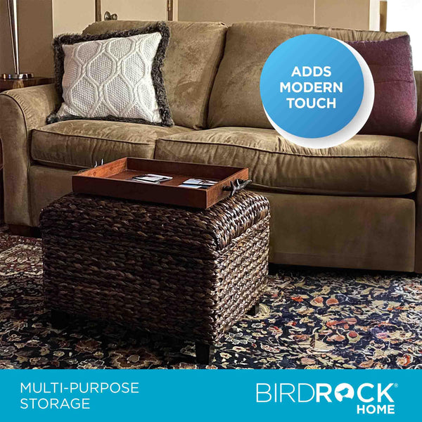 Woven Seagrass Storage Ottoman with Safety Hinges