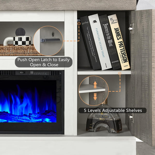 75" Farmhouse Fireplace TV Stand with 60" Electric Fireplace for TVs Up to 85"