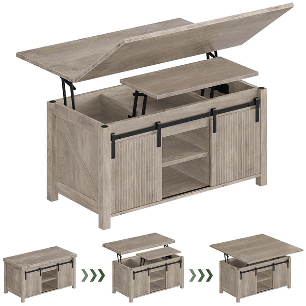 Lift Top Coffee Table with Hidden Storage | 4-in-1 Convertible Farmhouse Design