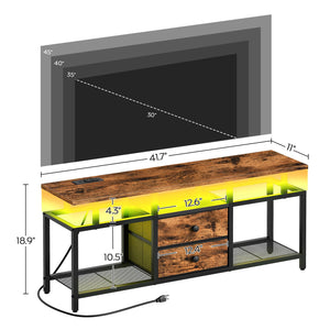 YATINEY TV Stand with LED Light and Power Outlets, Entertainment Center with Fabric Drawers and Open Shelves, 41.7" TV Cabinet for TVs up to 45 Inch, Media Console for Living Room, Brown DS03UDBR