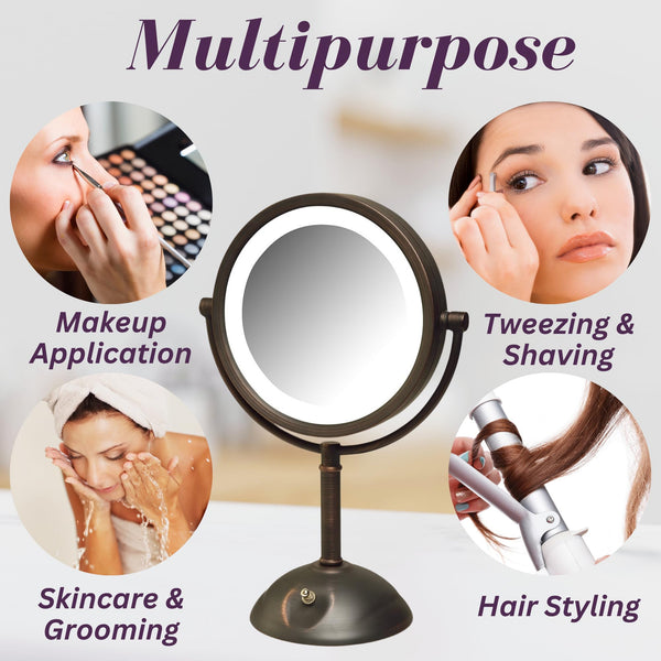Lighted Tabletop Vanity Mirror with 1X & 8X Magnification