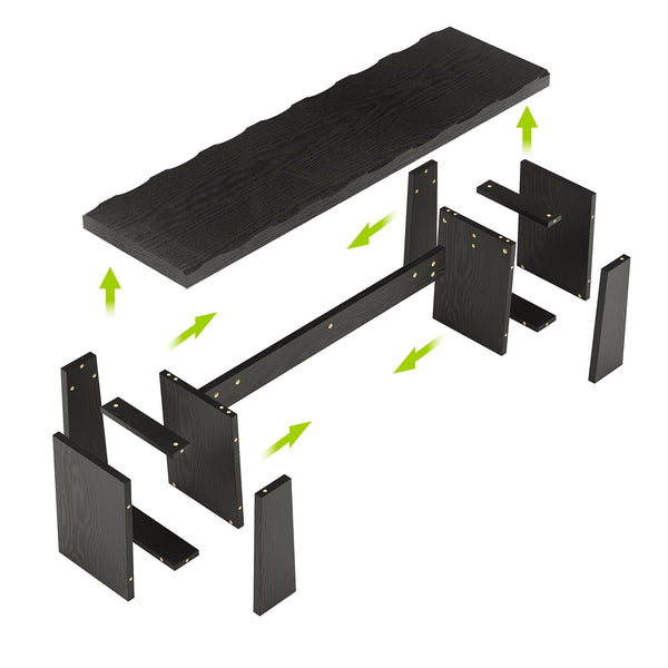 47-Inch Wooden Entryway Bench with Wavy Edge Design