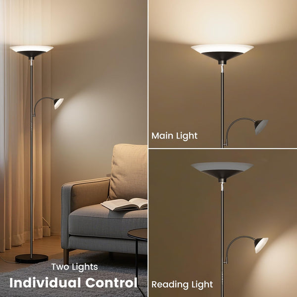 Dual-Zone LED Torchiere Floor Lamp with Remote