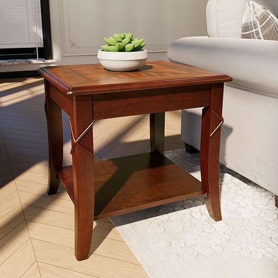 Mid-Century Solid Wood Coffee Table with Carved Legs & Storage Shelf