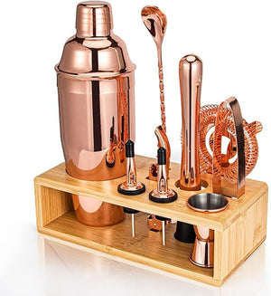 10-Piece Cocktail Shaker & Bar Tool Set with Bamboo Stand