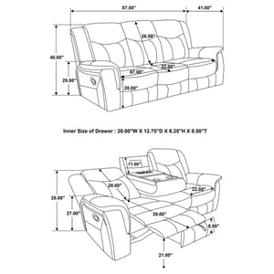 Grey Reclining Sofa with Power Outlet, Padded Headrests & Hidden Storage