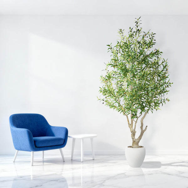 7.9 ft Artificial Olive Tree with White Planter