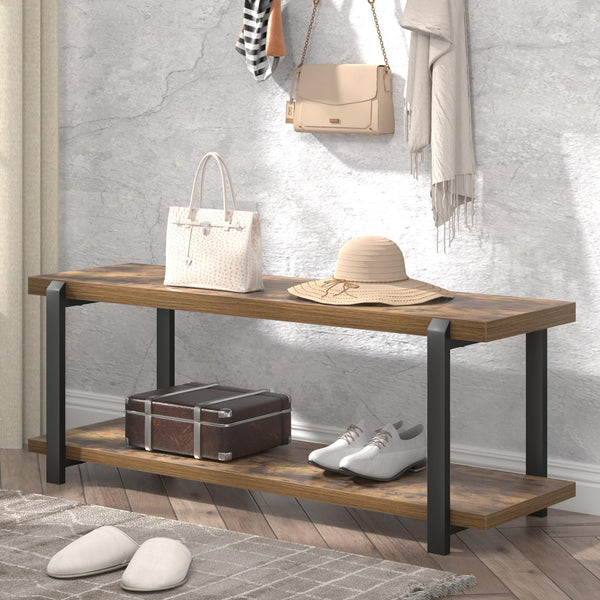 Entryway Bench with Shoe Storage, Industrial Style, 47"