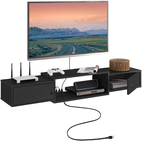 55" Floating TV Stand with Power Outlets and Cabinet Doors