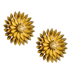 Gold Metal Leaf Wall Sconces Set of 2