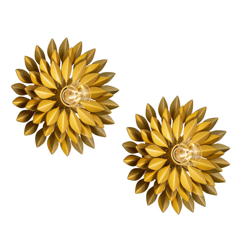 Gold Metal Leaf Wall Sconces Set of 2