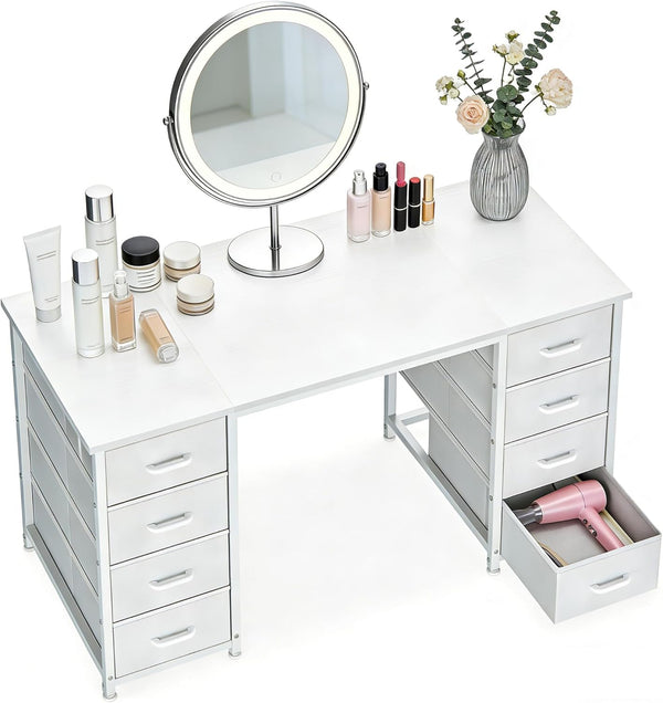 Computer Desk with 8 Fabric Drawers | Metal Frame | Home Office