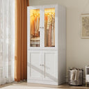 Wardrobe Closet with Glass Doors, LED Lighting & Drawers