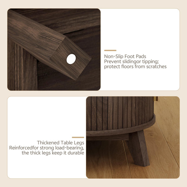 Dual Oval Coffee Table with Storage & Sliding Tambour Door