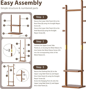 Solid Wood Coat Rack with Shelves & Hooks