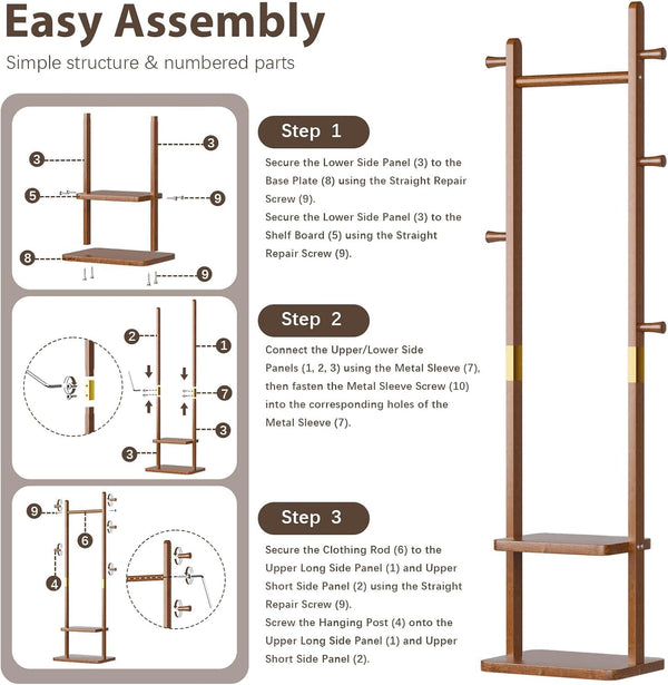 Solid Wood Coat Rack with Shelves & Hooks