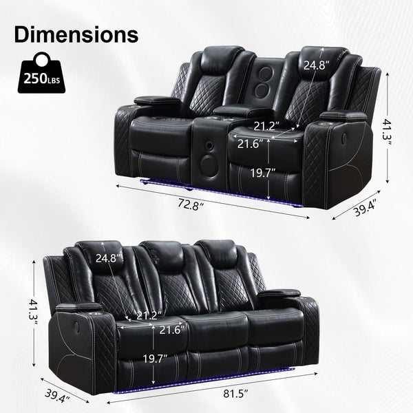 Power Reclining Sofa Set with LED & Bluetooth