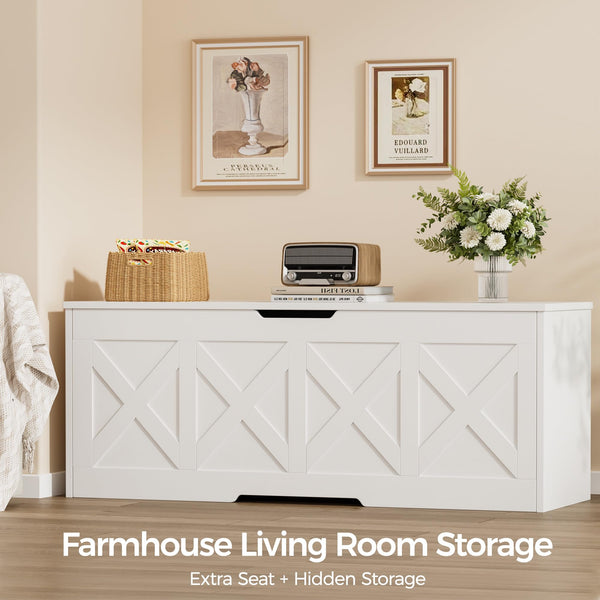 Extra-Large Wooden Storage Chest with Safety Hinge – Farmhouse Entryway Bench