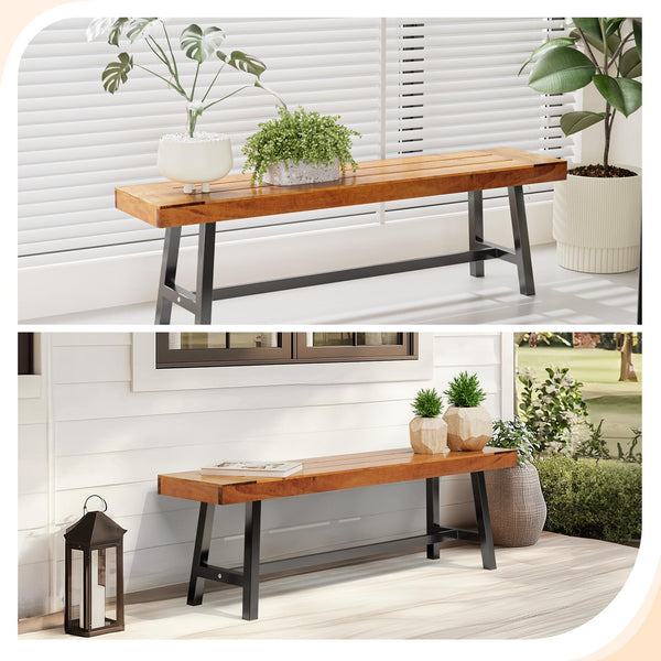 Acacia Wood Outdoor Bench with Metal Legs