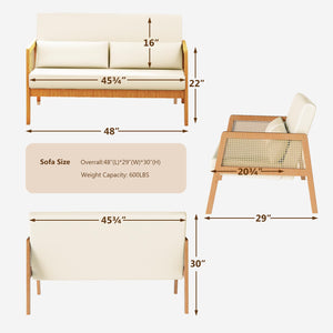 Small Loveseat with Rattan Armrests & Sherpa Fabric