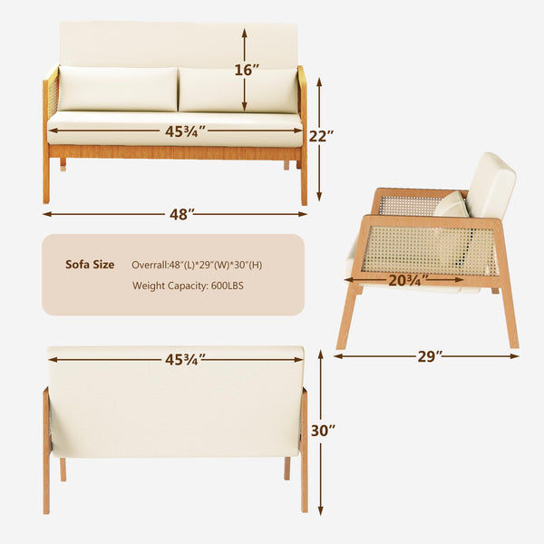 Small Loveseat with Rattan Armrests & Sherpa Fabric