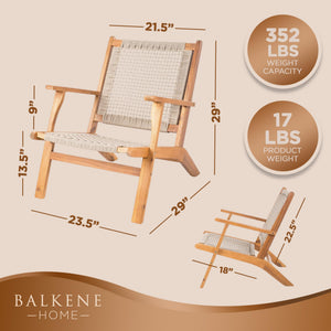 Acacia Wood Outdoor Armchair with Handwoven Seat – Natural
